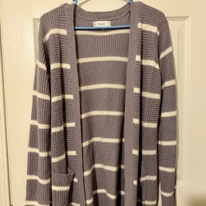 Purple and White striped knit cardigan